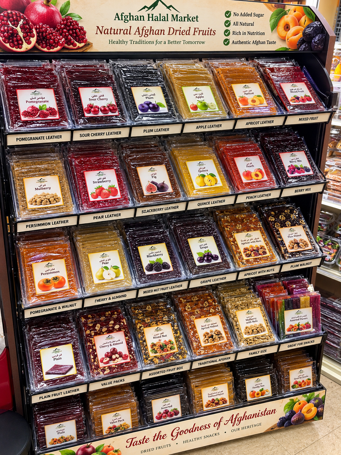 Colorful packages of traditional Afghan fruit leather